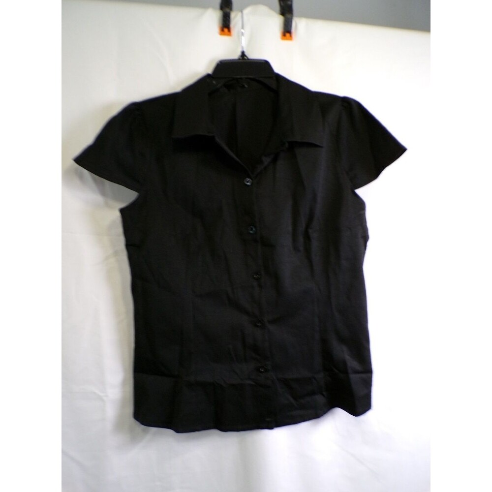 212 Collection Women's Black Short Sleeve Button Up Blouse Large